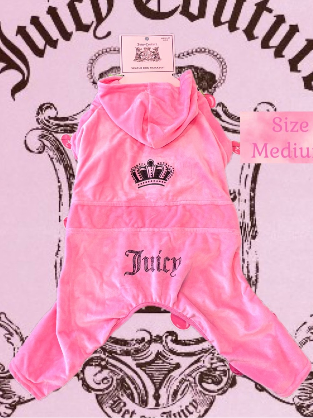 NWT Juicy Couture Pink Bling Velour Tracksuit for Dog/Pet